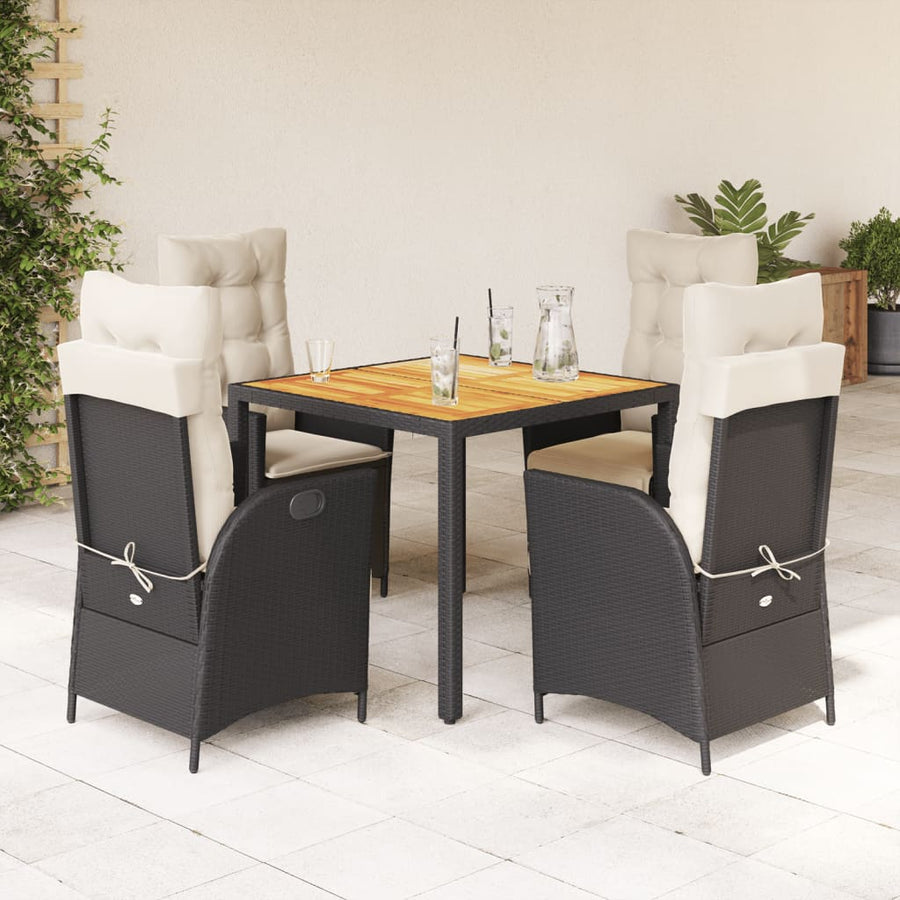 5-delige Tuinset met kussens poly rattan zwart