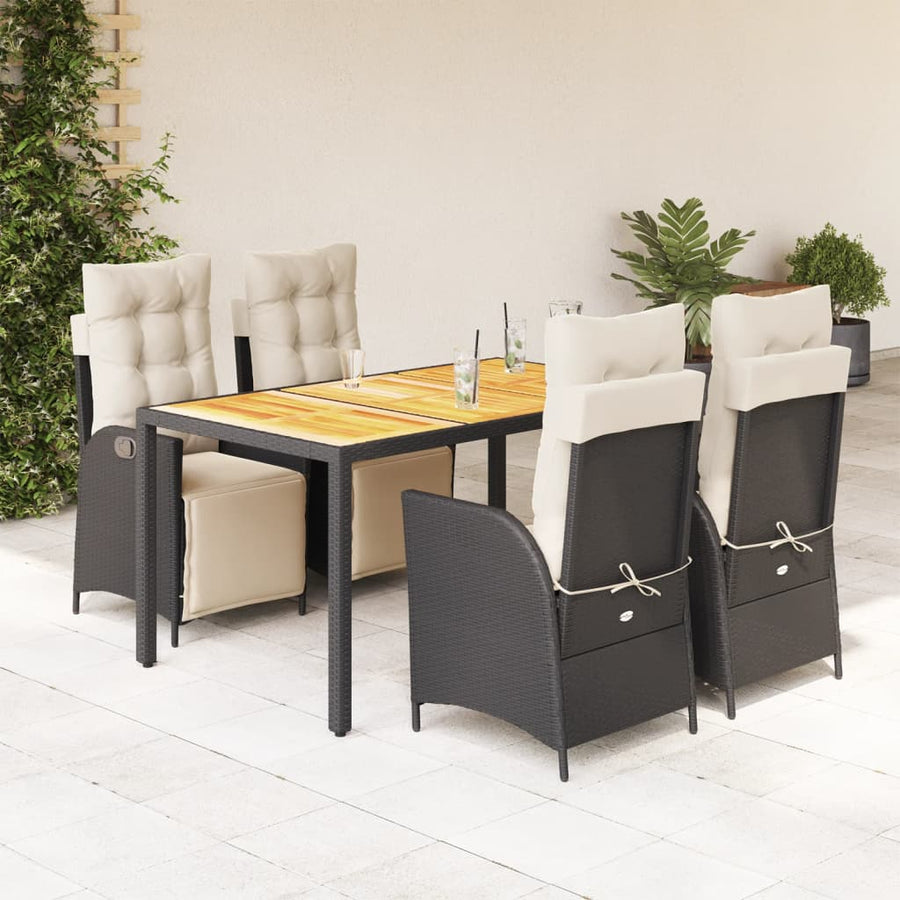 5-delige Tuinset met kussens poly rattan zwart