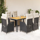 7-Piece Poly Rattan Garden Set with Cushions Black