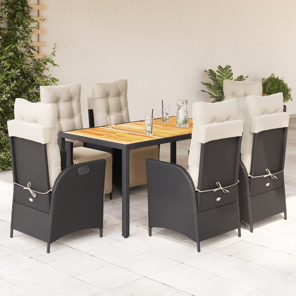 7-delige Tuinset met kussens poly rattan zwart