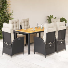 7-delige Tuinset met kussens poly rattan zwart
