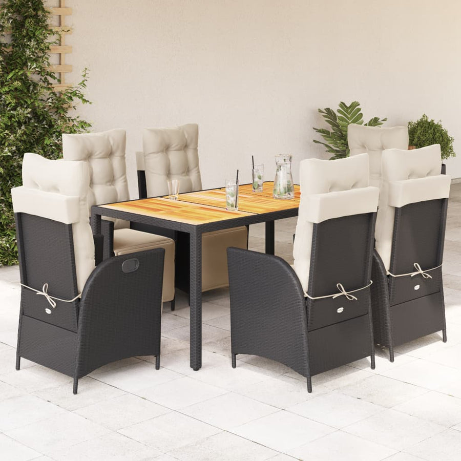 7-delige Tuinset met kussens poly rattan zwart