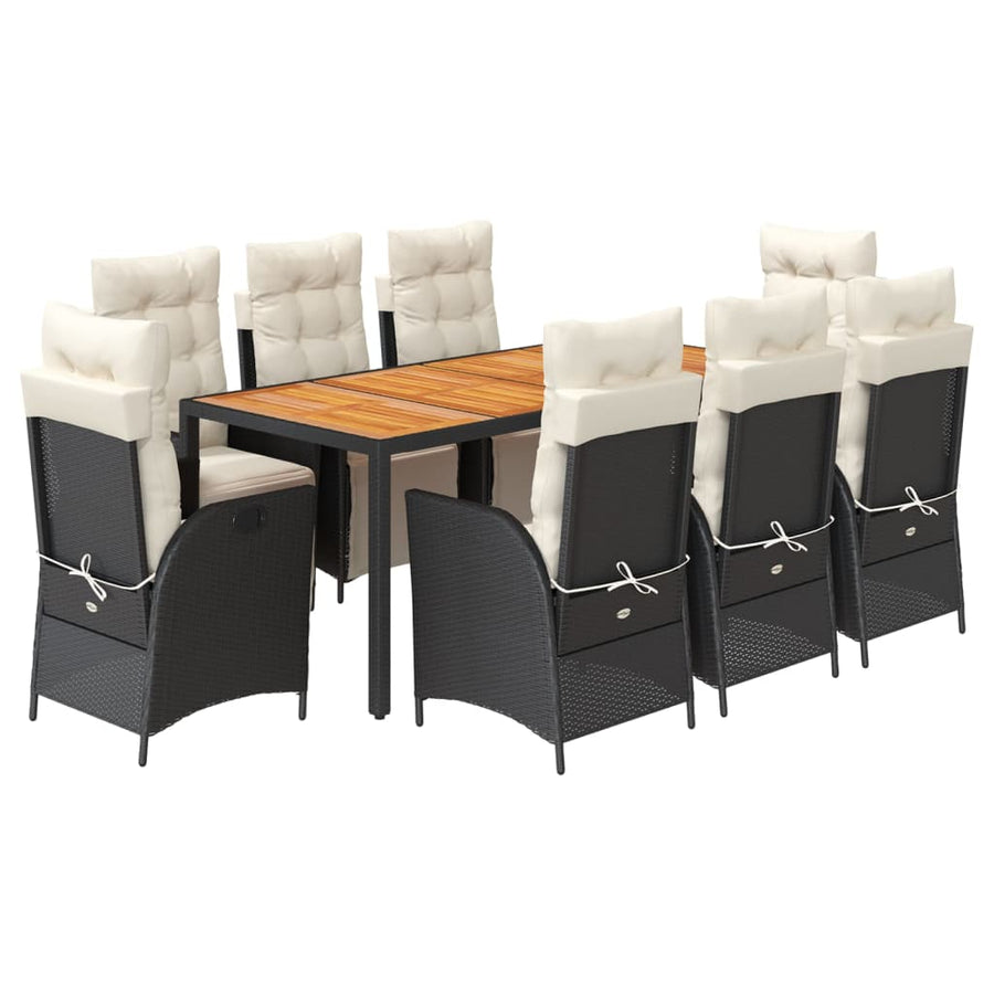 9-Delige Tuinset Poly Rattan 8 190 cm tafellengte Zwart en crème