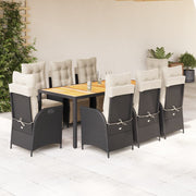 Tuinset 9-delig poly rattan zwart acaciahout 190 cm