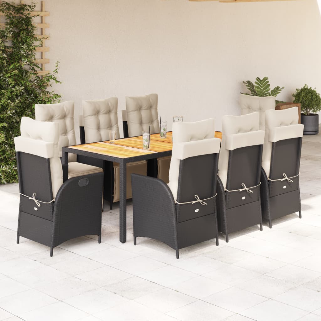 9-Delige Tuinset Poly Rattan 8 190 cm tafellengte Zwart en crème