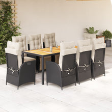 9-Delige Tuinset Poly Rattan 8 190 cm tafellengte Zwart en crème