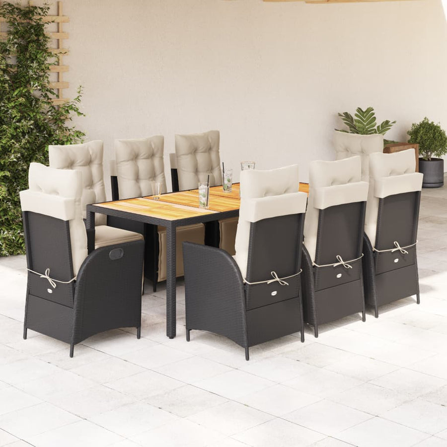 9-Delige Tuinset Poly Rattan 8 190 cm tafellengte Zwart en crème