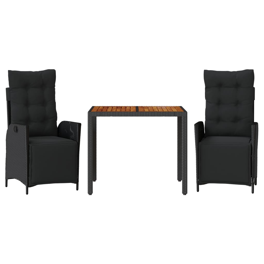 3-delige Tuinset met kussens poly rattan zwart