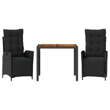 3-delige Tuinset met kussens poly rattan zwart