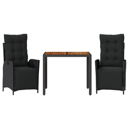 3-delige Tuinset met kussens poly rattan zwart