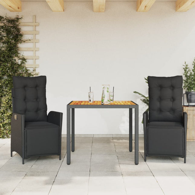 3-delige Tuinset met kussens poly rattan zwart