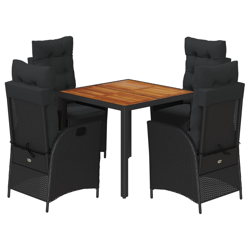 5-delige Tuinset met kussens poly rattan zwart
