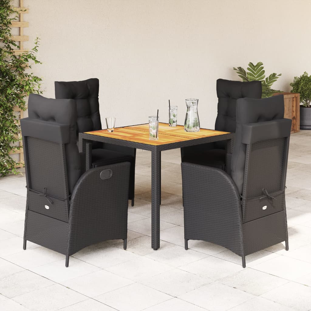 5-delige Tuinset met kussens poly rattan zwart