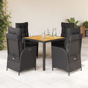 Tuinset 5-delig poly rattan zwart met kussens