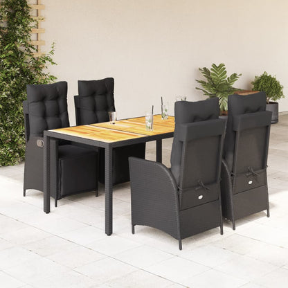 5-delige Tuinset met kussens poly rattan zwart