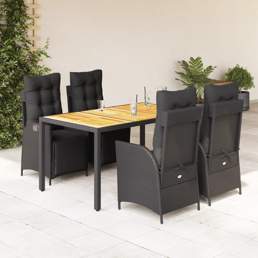 5-delige Tuinset met kussens poly rattan zwart