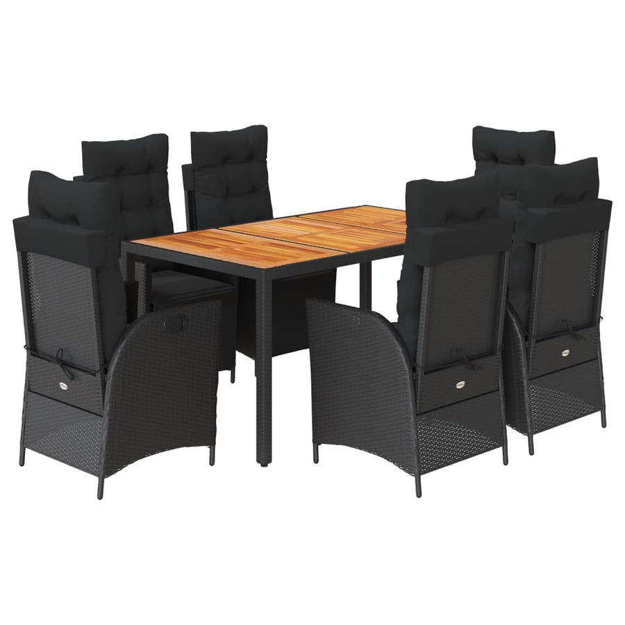 7-delige Tuinset met kussens poly rattan zwart