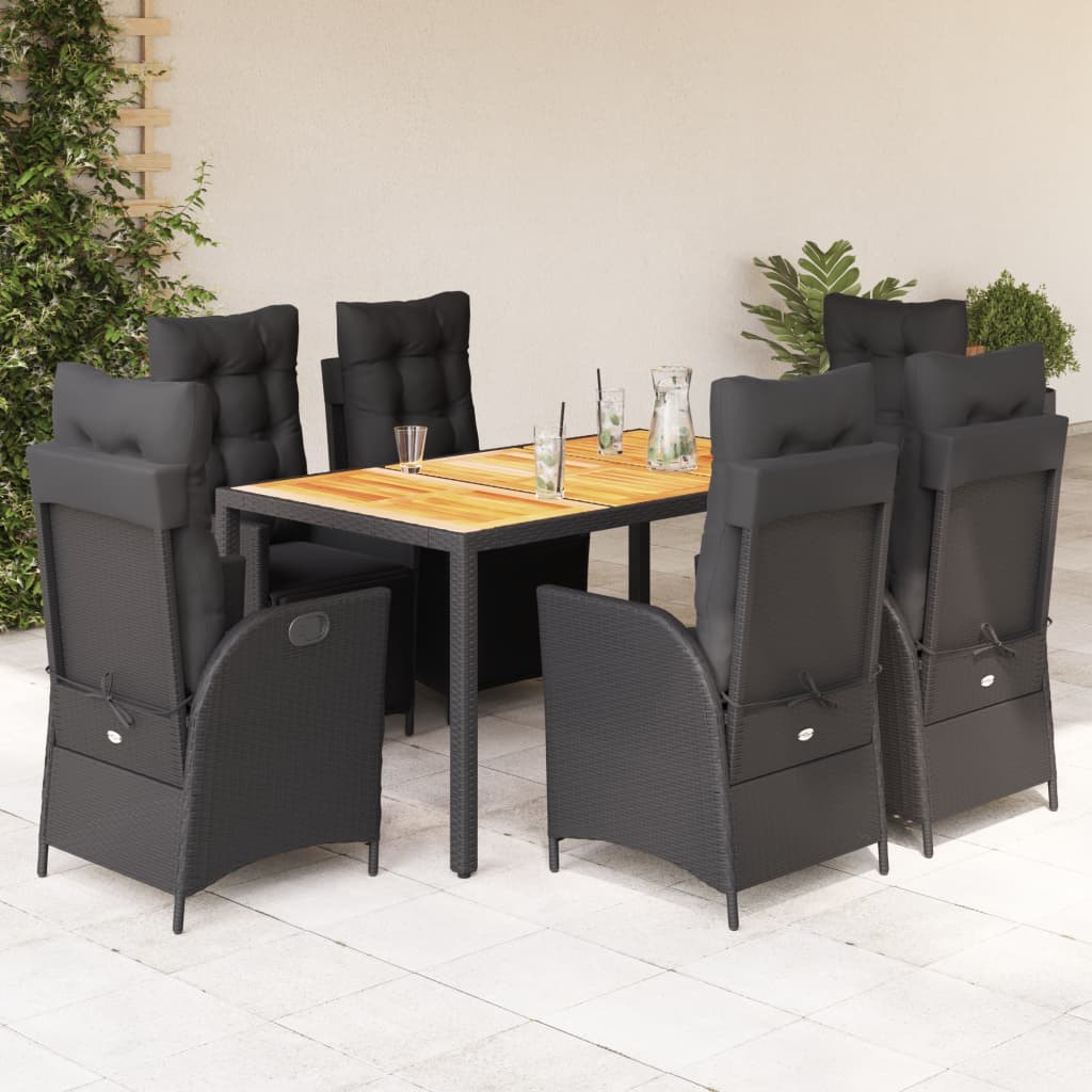 7-delige Tuinset met kussens poly rattan zwart