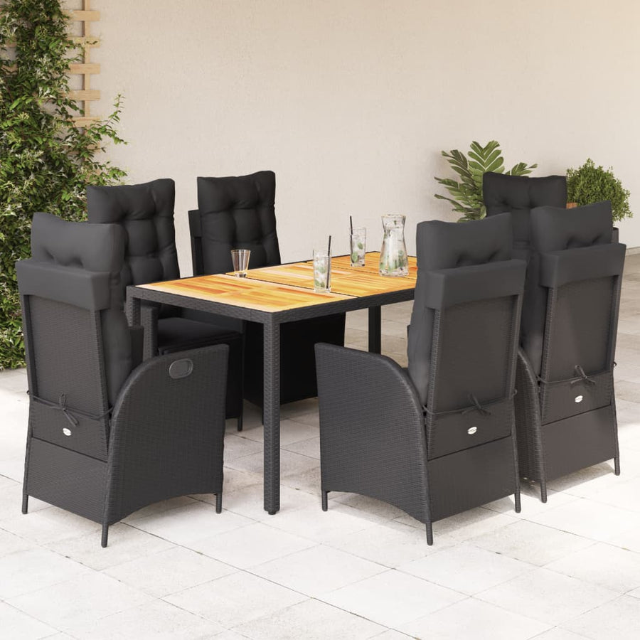7-delige Tuinset met kussens poly rattan zwart