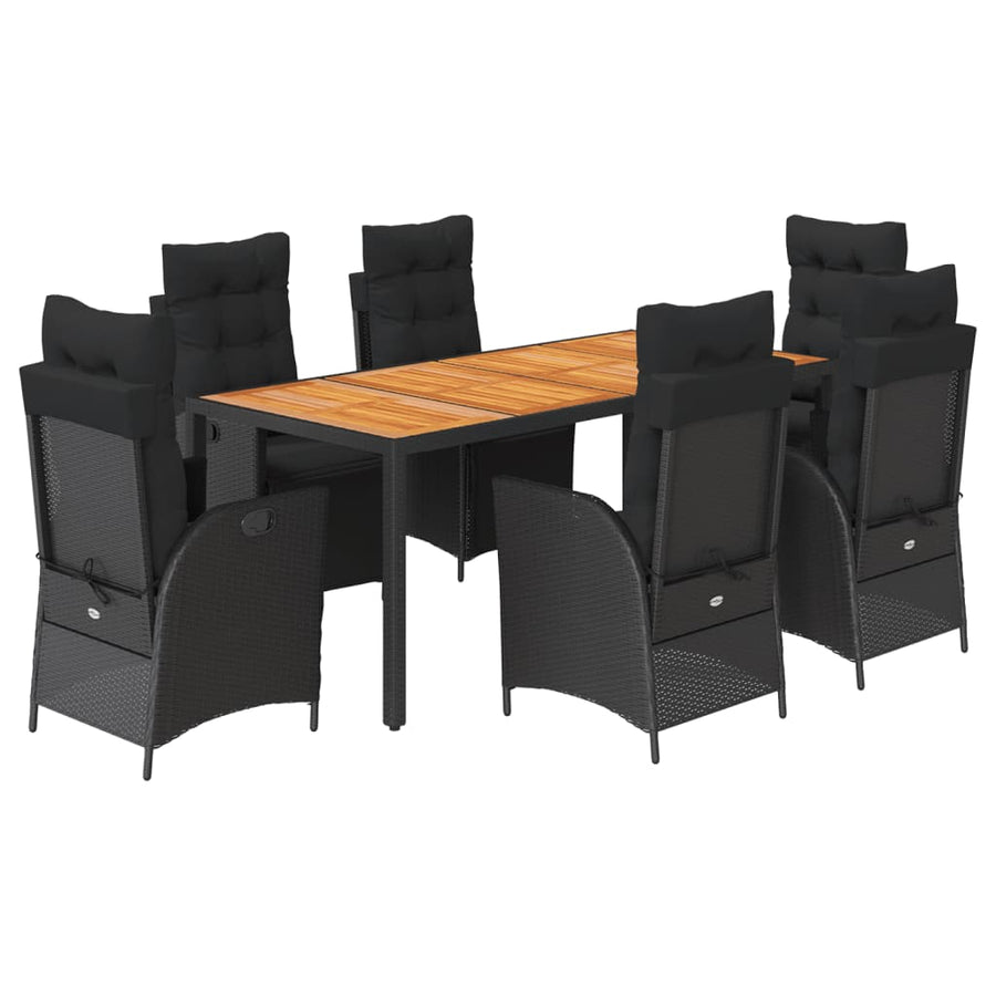 7-Delige Tuinset Met Kussens Poly Rattan 6 190 cm tafellengte Zwart