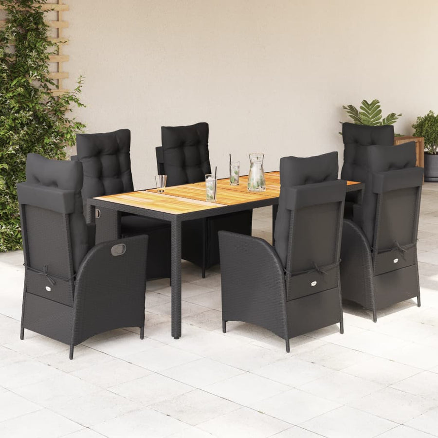 7-Delige Tuinset Met Kussens Poly Rattan 6 190 cm tafellengte Zwart