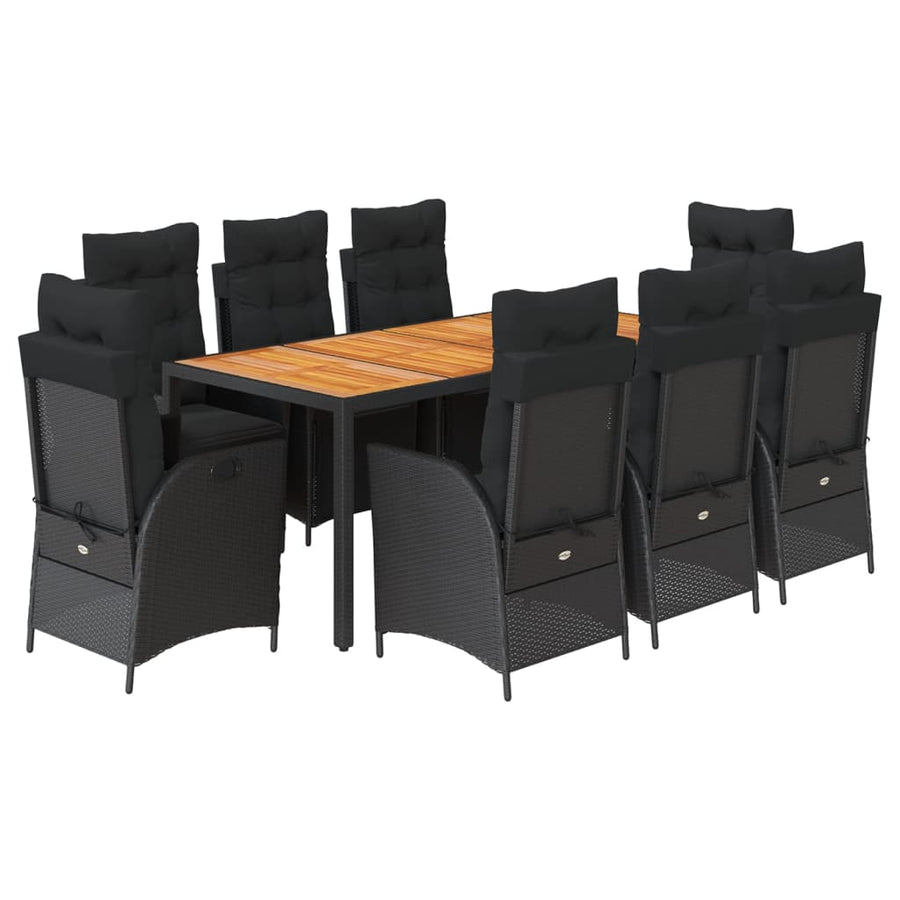 9-Delige Tuinset Poly Rattan 8 190 cm tafellengte Zwart