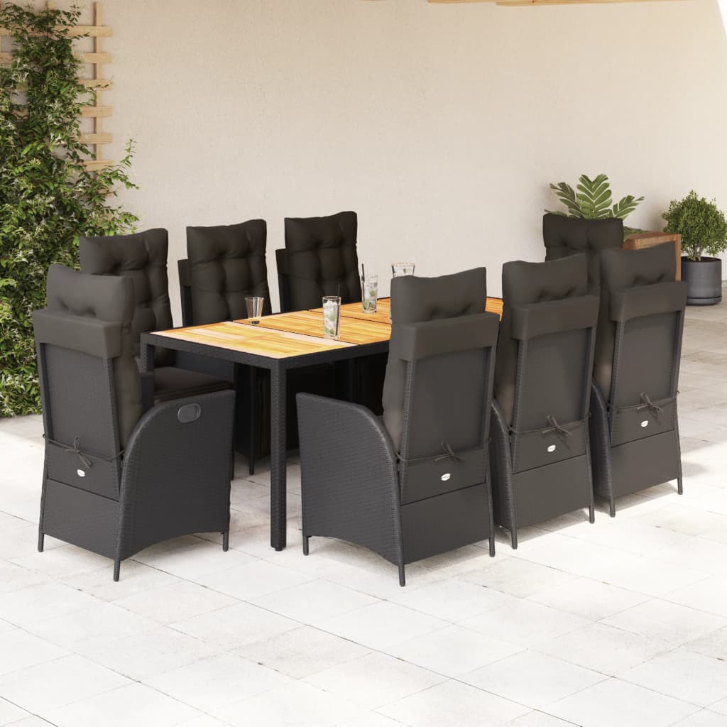 9-Delige Tuinset Poly Rattan 8 190 cm tafellengte Zwart