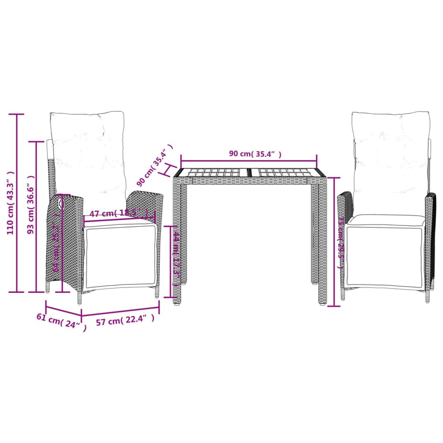3-Delige Tuinset Met Kussens Poly Rattan 2