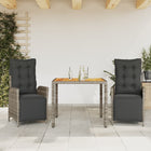 3-delige Tuinset met kussens poly rattan grijs