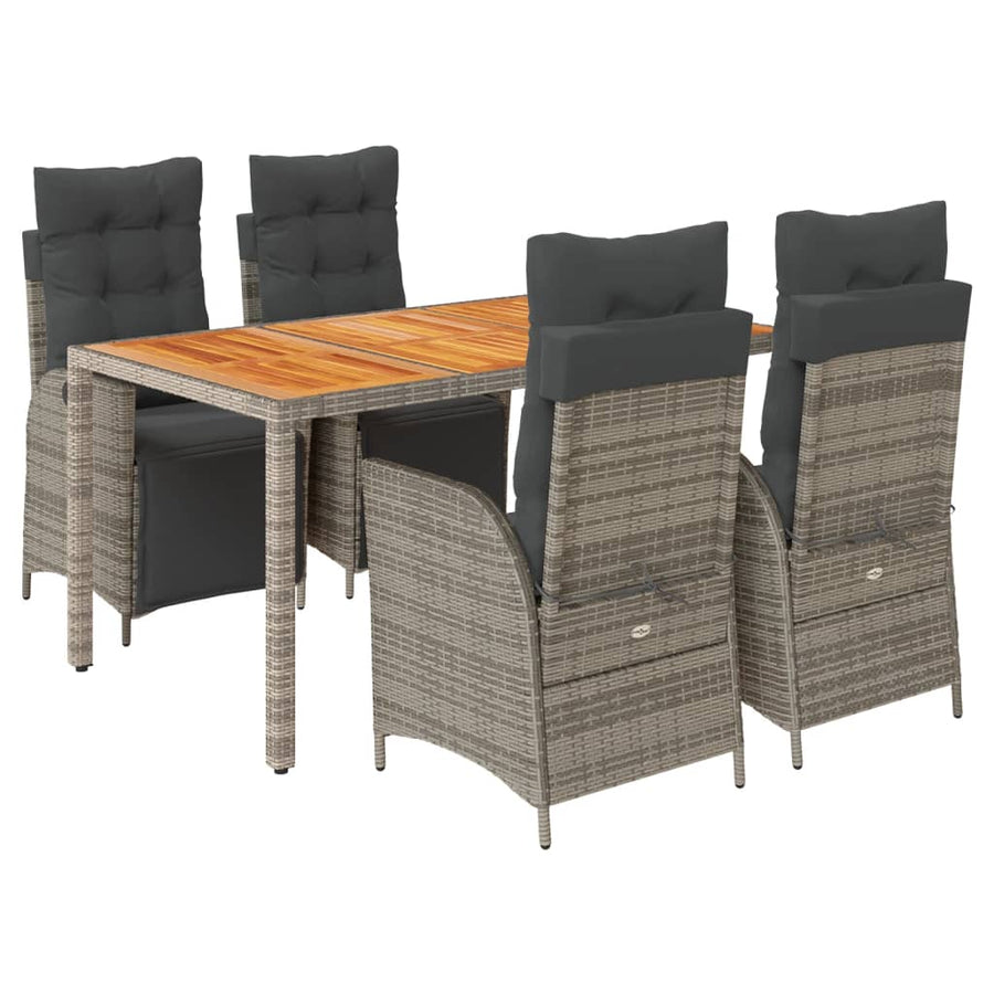 5-delige Tuinset met kussens poly rattan grijs