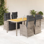 5-piece Garden Set with Cushions Poly Rattan Grey