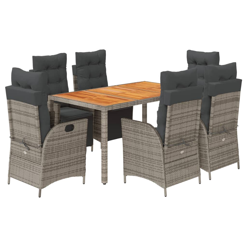 7-delige Tuinset met kussens poly rattan grijs