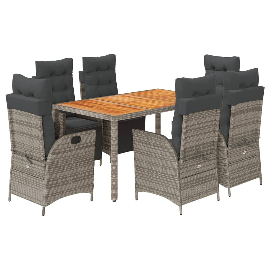 7-delige Tuinset met kussens poly rattan grijs