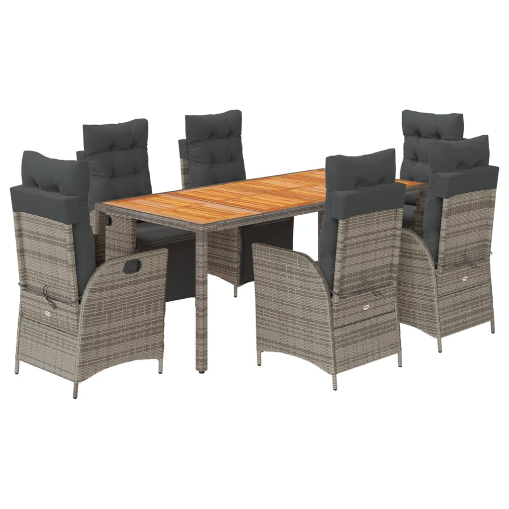 7-delige Tuinset met kussens poly rattan grijs
