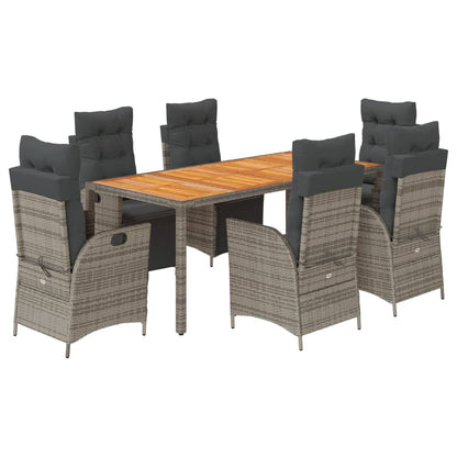 7-delige Tuinset met kussens poly rattan grijs