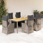 7-Piece Garden Set with Cushions Poly Rattan Grey