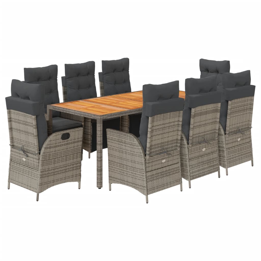 9-delige Tuinset met kussens poly rattan grijs