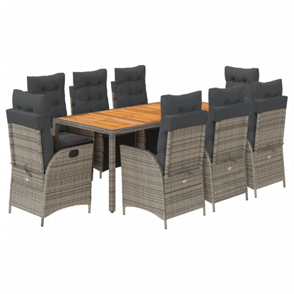 9-delige Tuinset met kussens poly rattan grijs