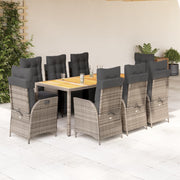 Tuinset 9-delig poly rattan grijs