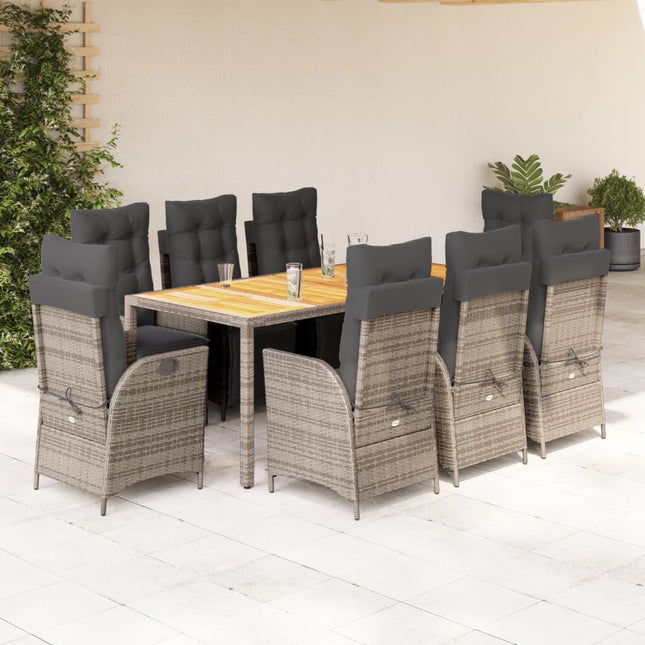 9-delige Tuinset met kussens poly rattan grijs