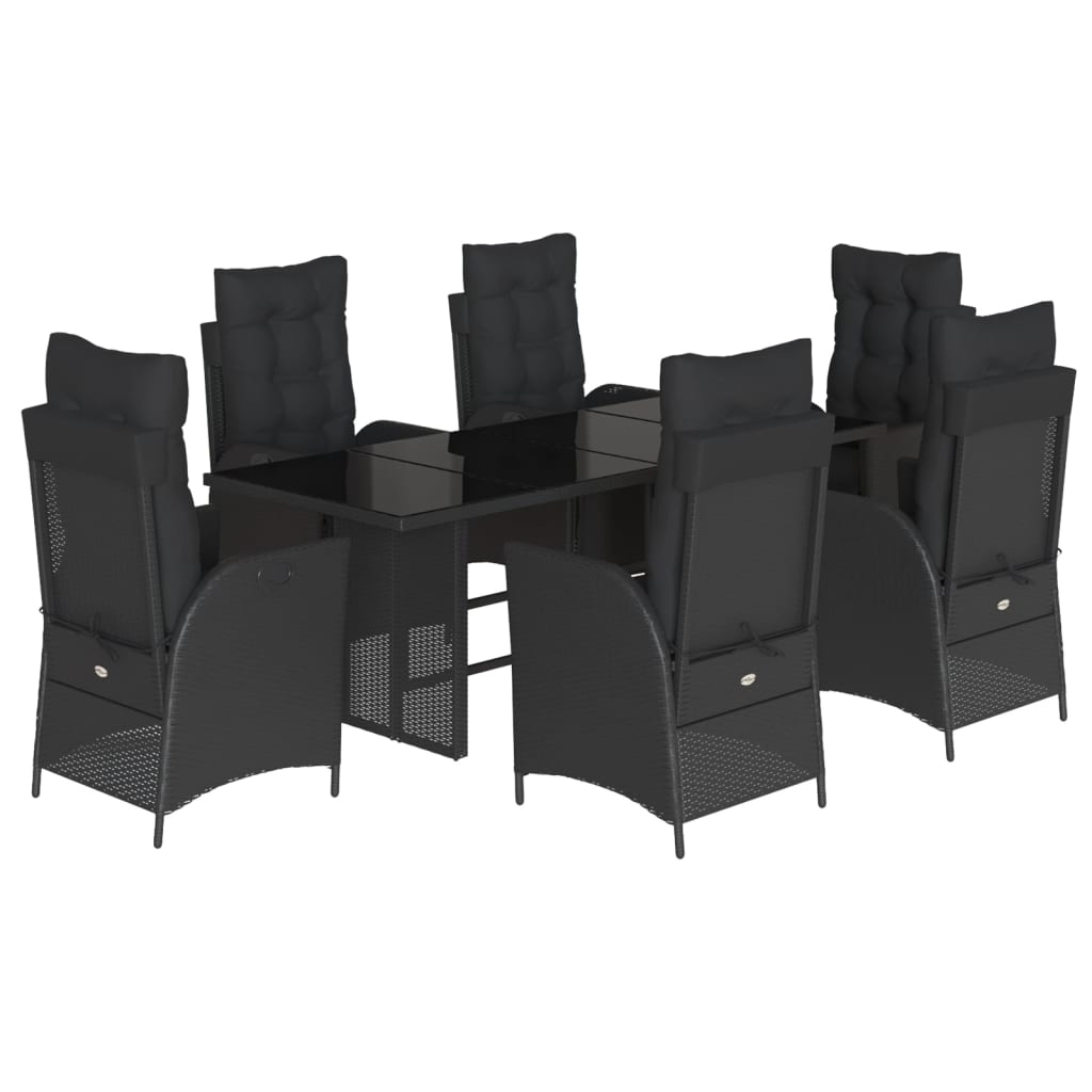 7-delige Tuinset met kussens poly rattan zwart
