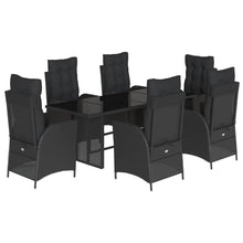 7-delige Tuinset met kussens poly rattan zwart