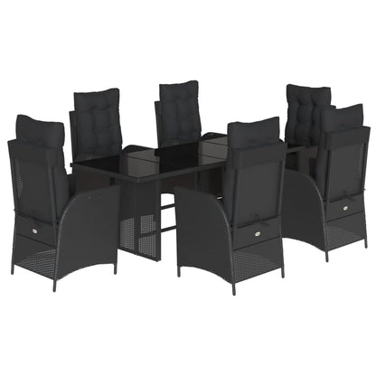 7-delige Tuinset met kussens poly rattan zwart