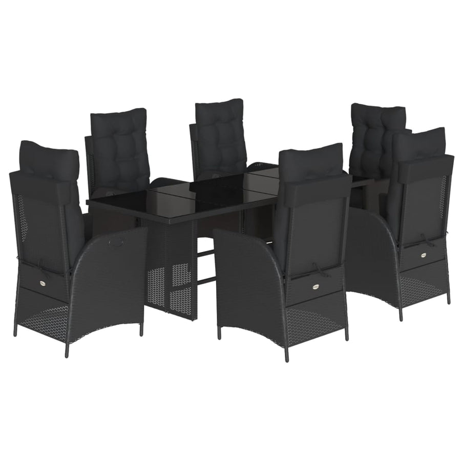 7-delige Tuinset met kussens poly rattan zwart