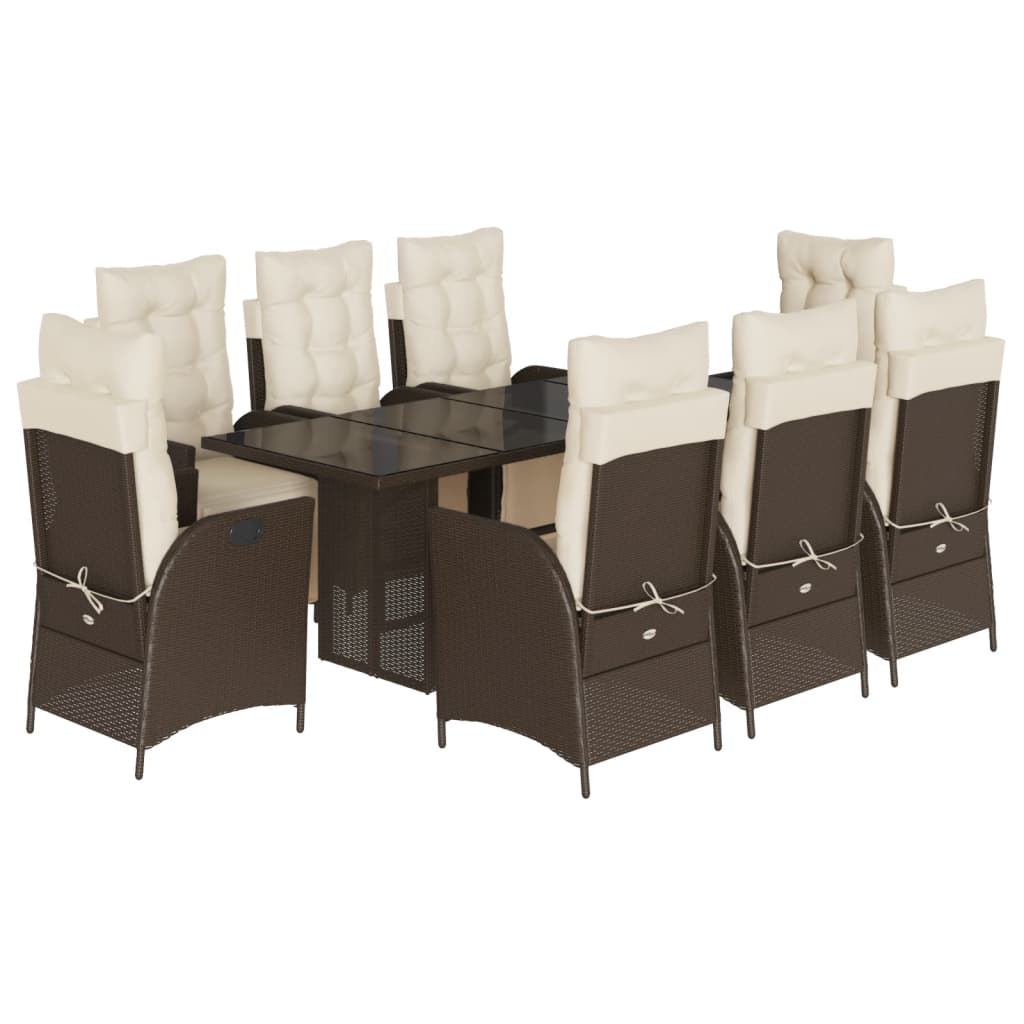 9-delige Tuinset met kussens poly rattan bruin