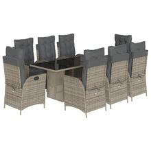 9-delige Tuinset met kussens poly rattan grijs