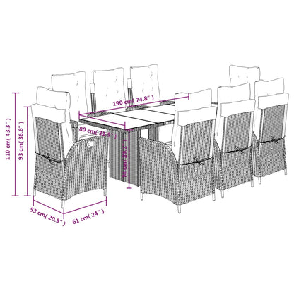 9-delige Tuinset met kussens poly rattan grijs