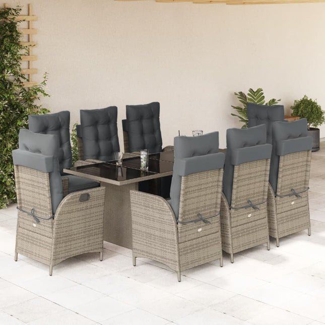 9-delige Tuinset met kussens poly rattan grijs