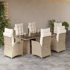 7-Piece Poly Rattan Garden Furniture Set with Cushions - Beige