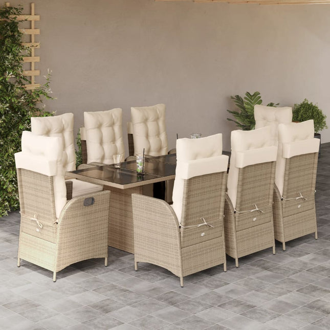 9-delige Tuinset met kussens poly rattan beige